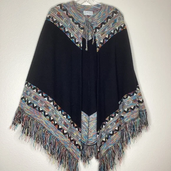 Vintage Cuddle Knit Poncho Fringe O/S - Picture 1 of 6